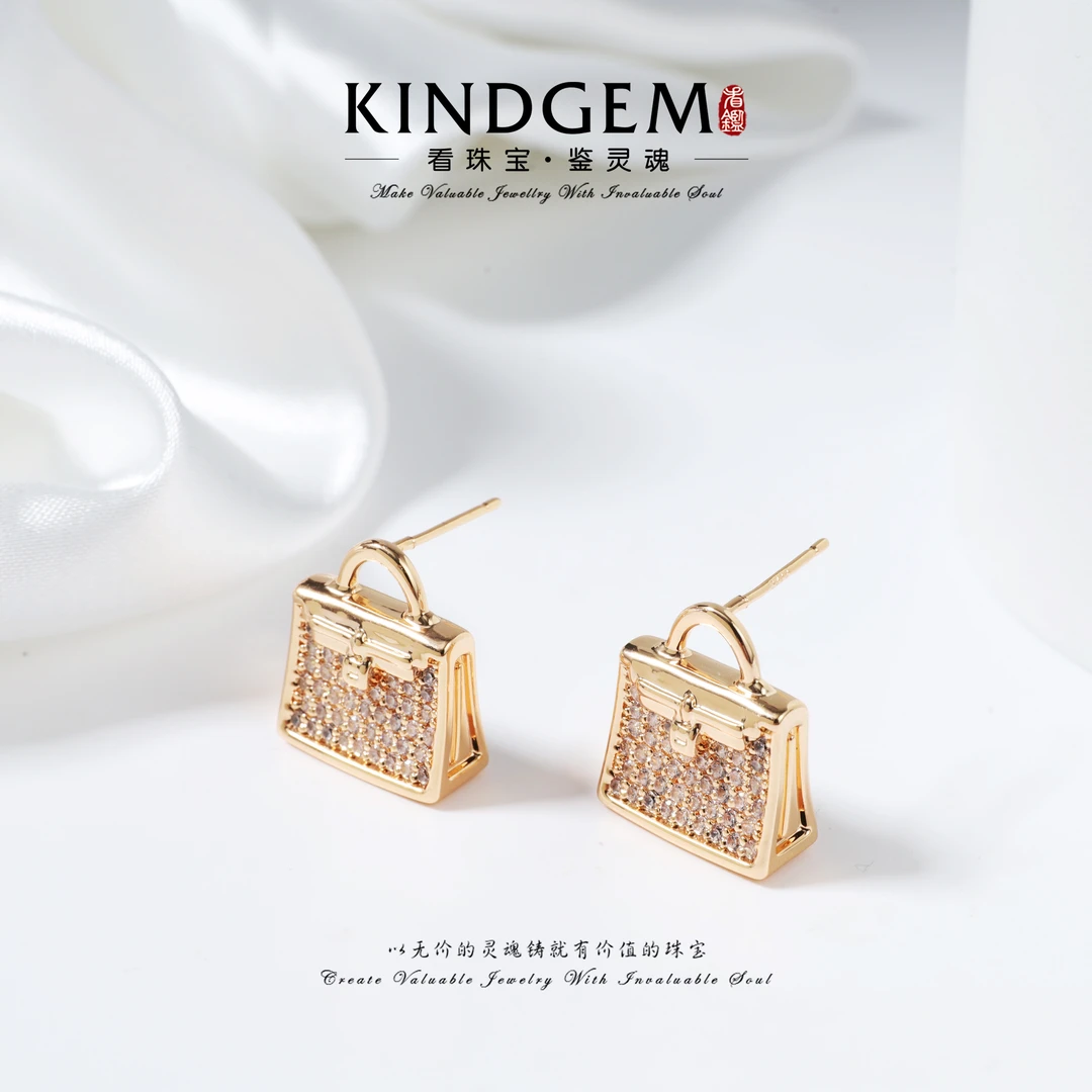 铜合金锆石耳饰 KindGem 法式气质包包设计款时尚耳环 C-43339