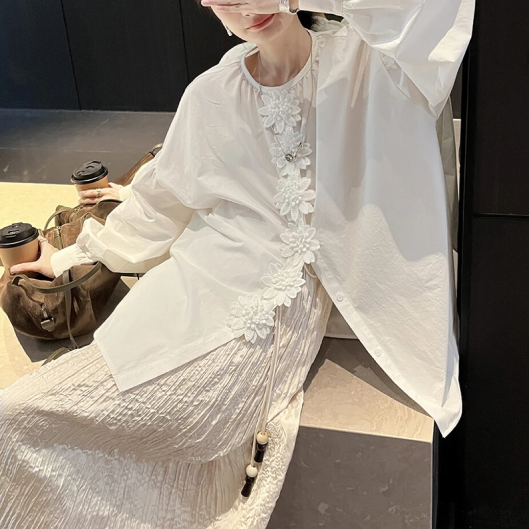 秋上新法式衬衫复古重工立花慵懒廓形小众显瘦花朵衬衣