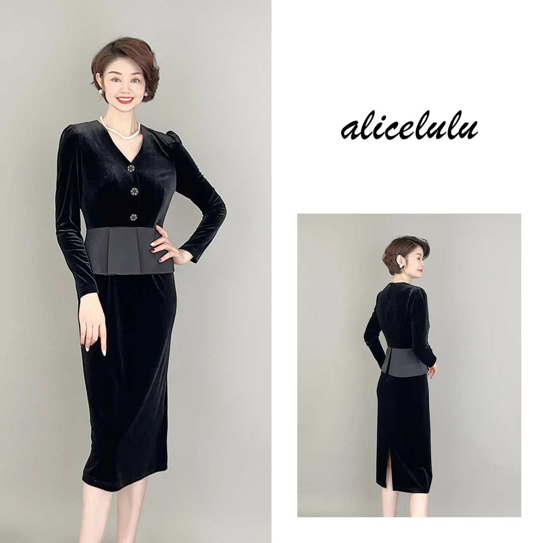 1 alicelulu “黑天鹅”连衣裙 层次花边 华贵丝绒 S2140093Q