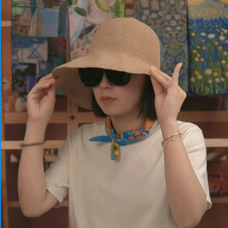 【主播戴的帽子】草编织渔夫帽女时尚海边度假防晒遮阳太阳帽可折叠