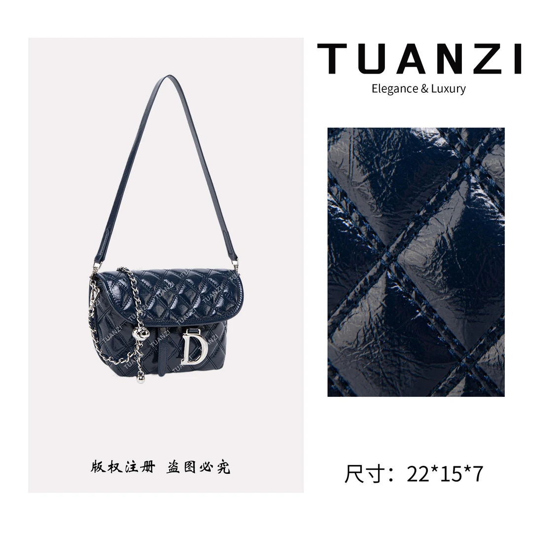 TUANZI『迪家』新款经典菱格纹系列单肩斜挎女包 QYX-9787-王冠蓝