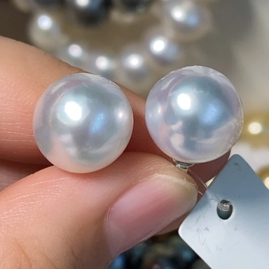 银S925镶嵌海水珍珠耳饰12.2