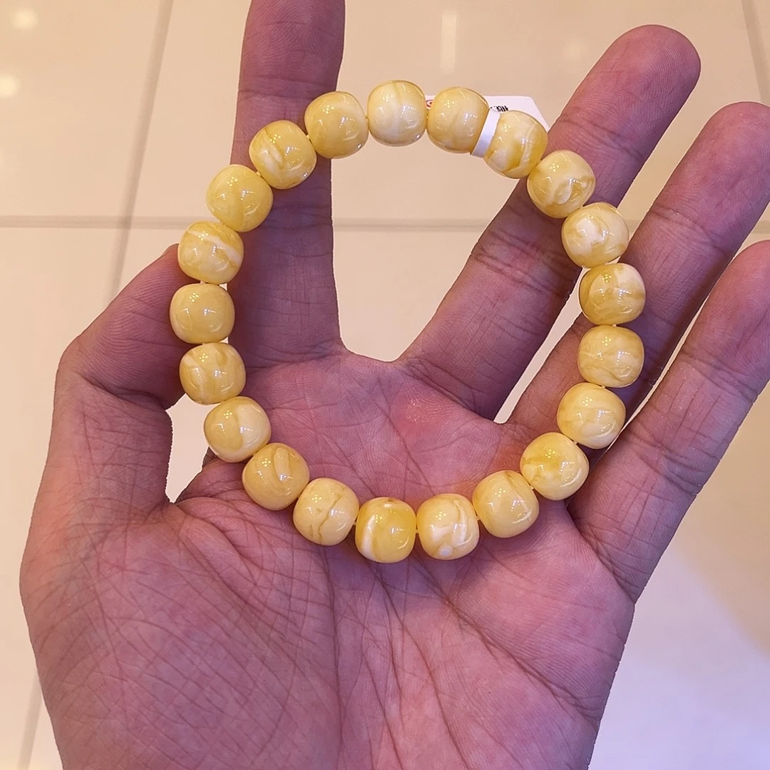 蜜蜡未镶嵌手串浓蜡白花11mm