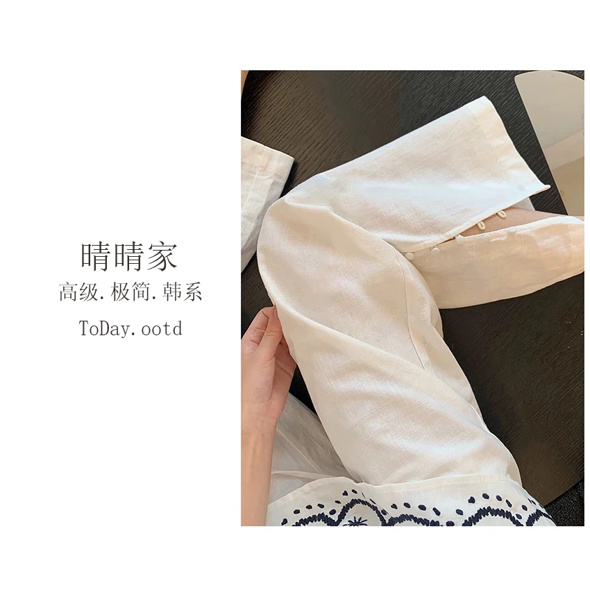晴晴家-【宝藏松弛裤】韩系夏季时尚休闲裤脚开叉雨露麻九分裤5166