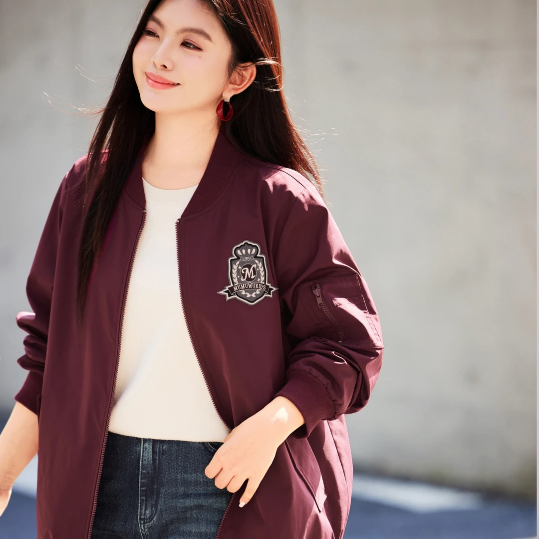 【美式复古刺绣章仔棒球服】MsShe大码女装2025秋宽松外套Q2510003