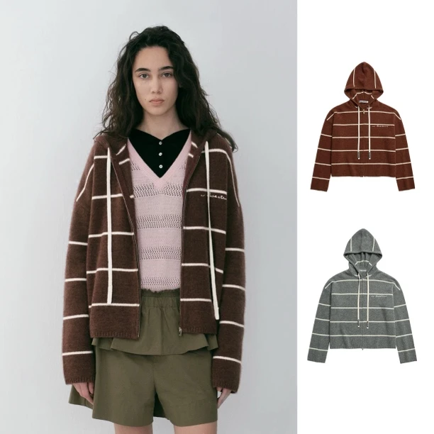 NO DIRECTION+设计师品牌26早春纯色粗条纹带帽衫