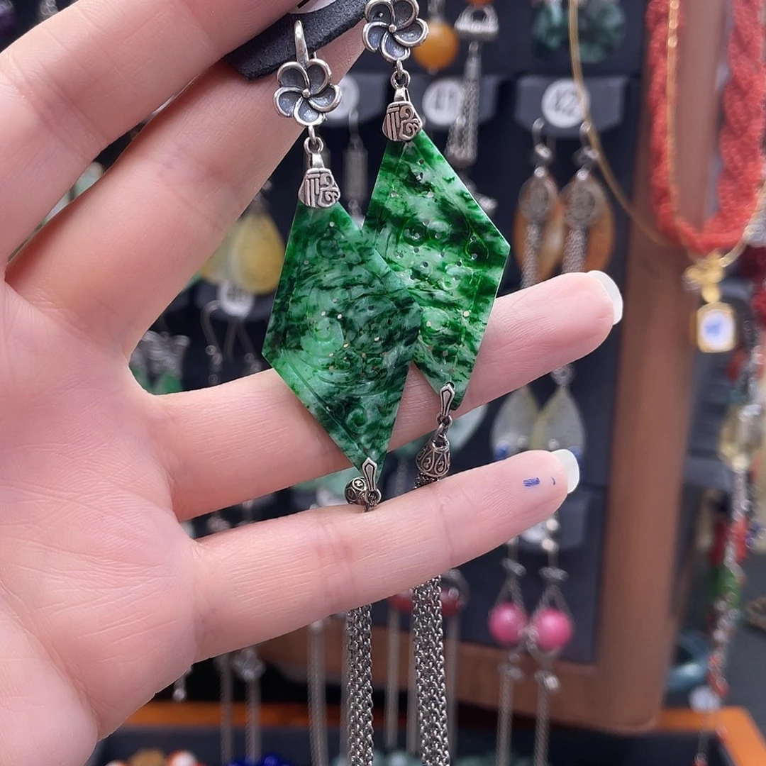 翡翠耳饰银S925镶嵌一****已014yjjjhhh