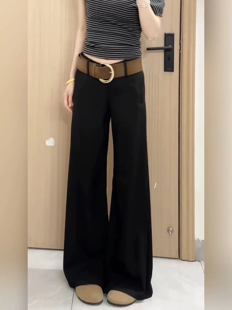 【冬季加绒加厚-腰带款】女款爆款2025新款中高腰休闲垂感直筒裤子