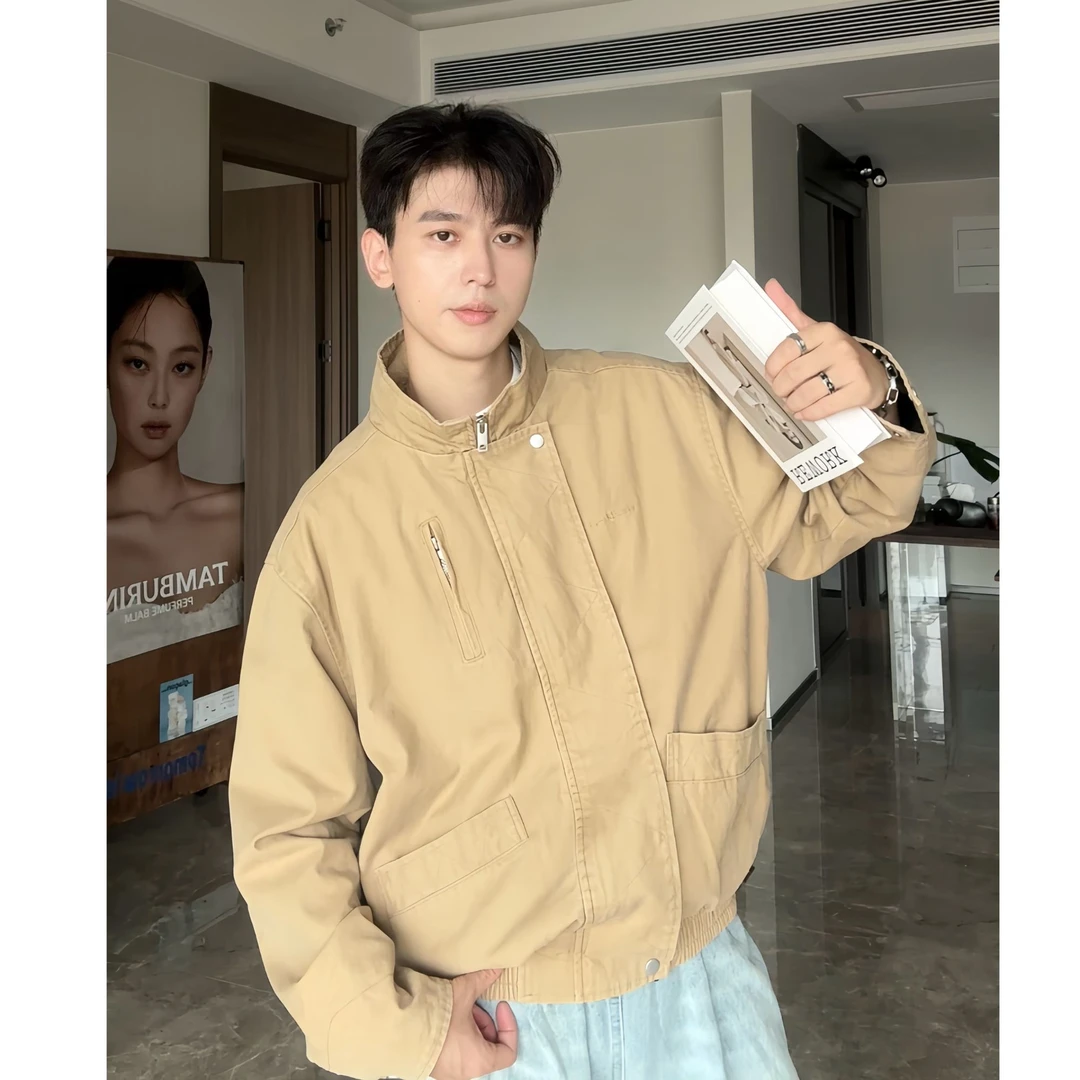 WIND BLOWS男士复古纯色立领中性休闲哈灵顿显瘦层次感夹克简约