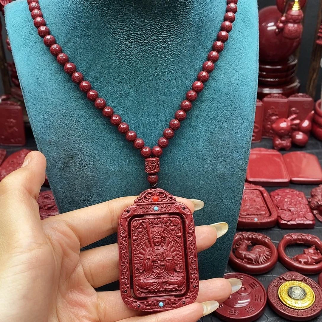 y***c天然辰砂108颗6mm全珠链➕镂空方款本命虚空