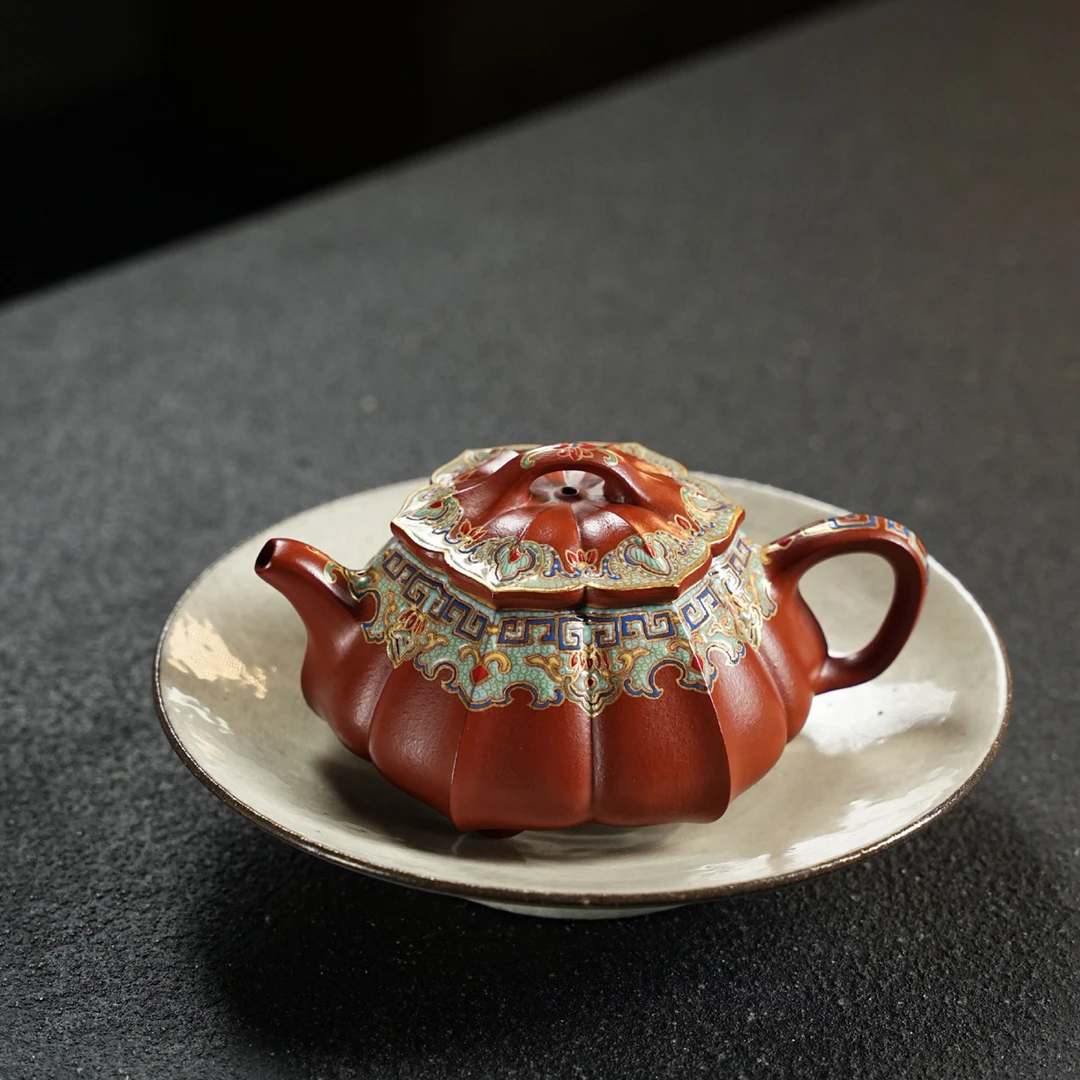 筋纹·如意石瓢·珐琅·150cc极品朱泥料 慕古润泽