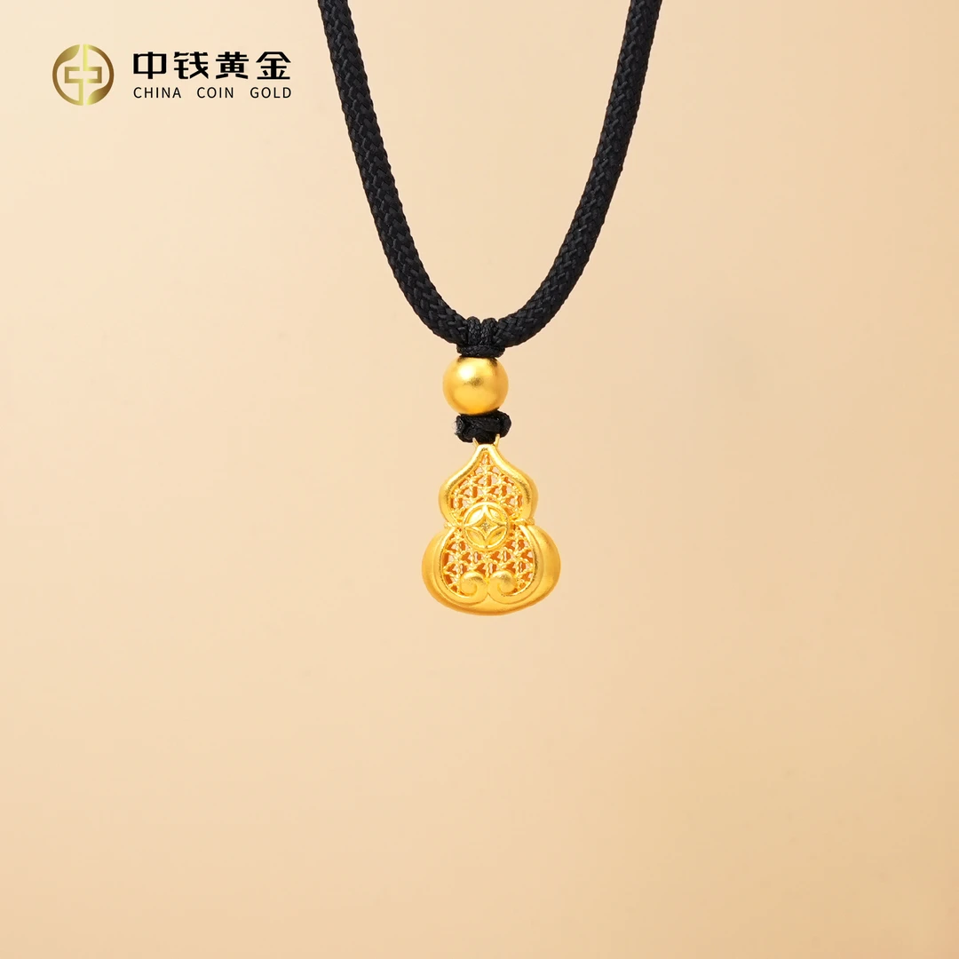 足金古法葫芦镂空黄金吊坠 福绿双全