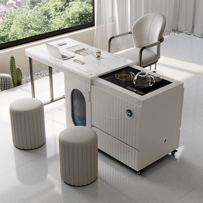 功夫茶几升降茶桌阳台移动简约家用伸缩岩板泡茶桌椅茶车现代组合