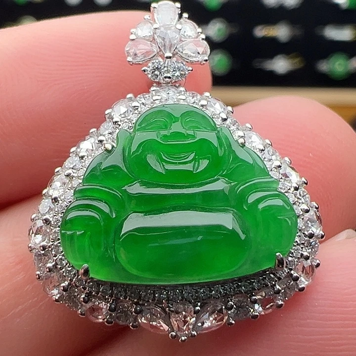 翡翠18K金镶嵌颈饰佛12.2