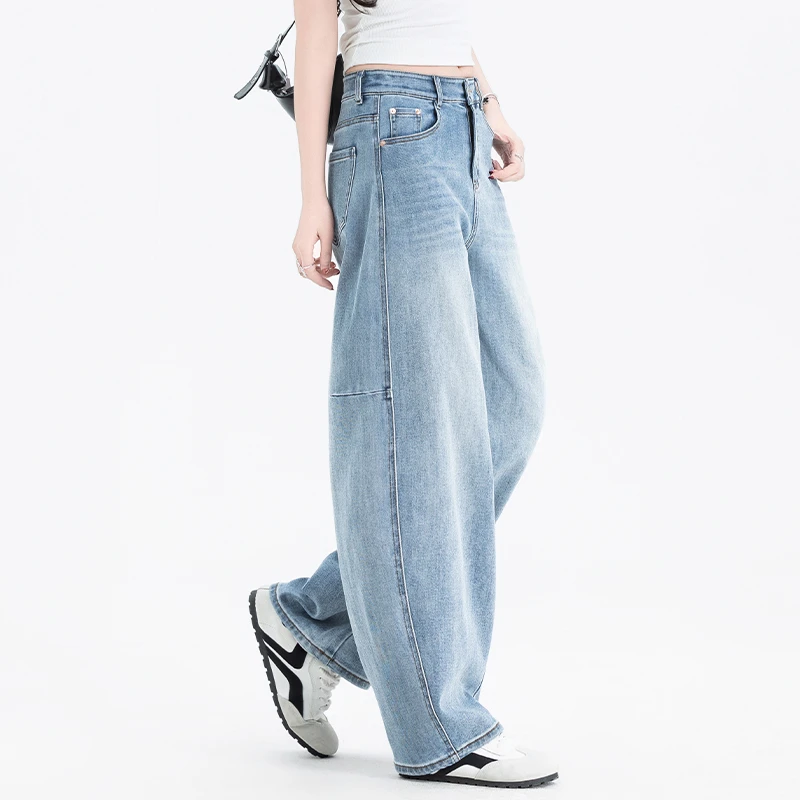 浅蓝色镰刀牛仔裤女2025新款秋冬百搭裤子窄版弯刀裤小个子香蕉裤