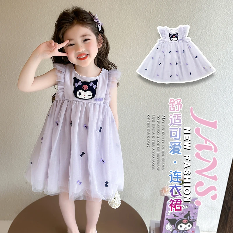 女童库洛米网纱裙2025新款夏季宝宝儿童无袖绣花背心裙节日公主裙