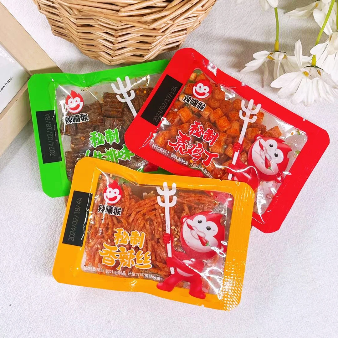 辣嘴猴秘制香辣丝素鸡丁小牛排味怀旧独立休闲零食散装称重500克