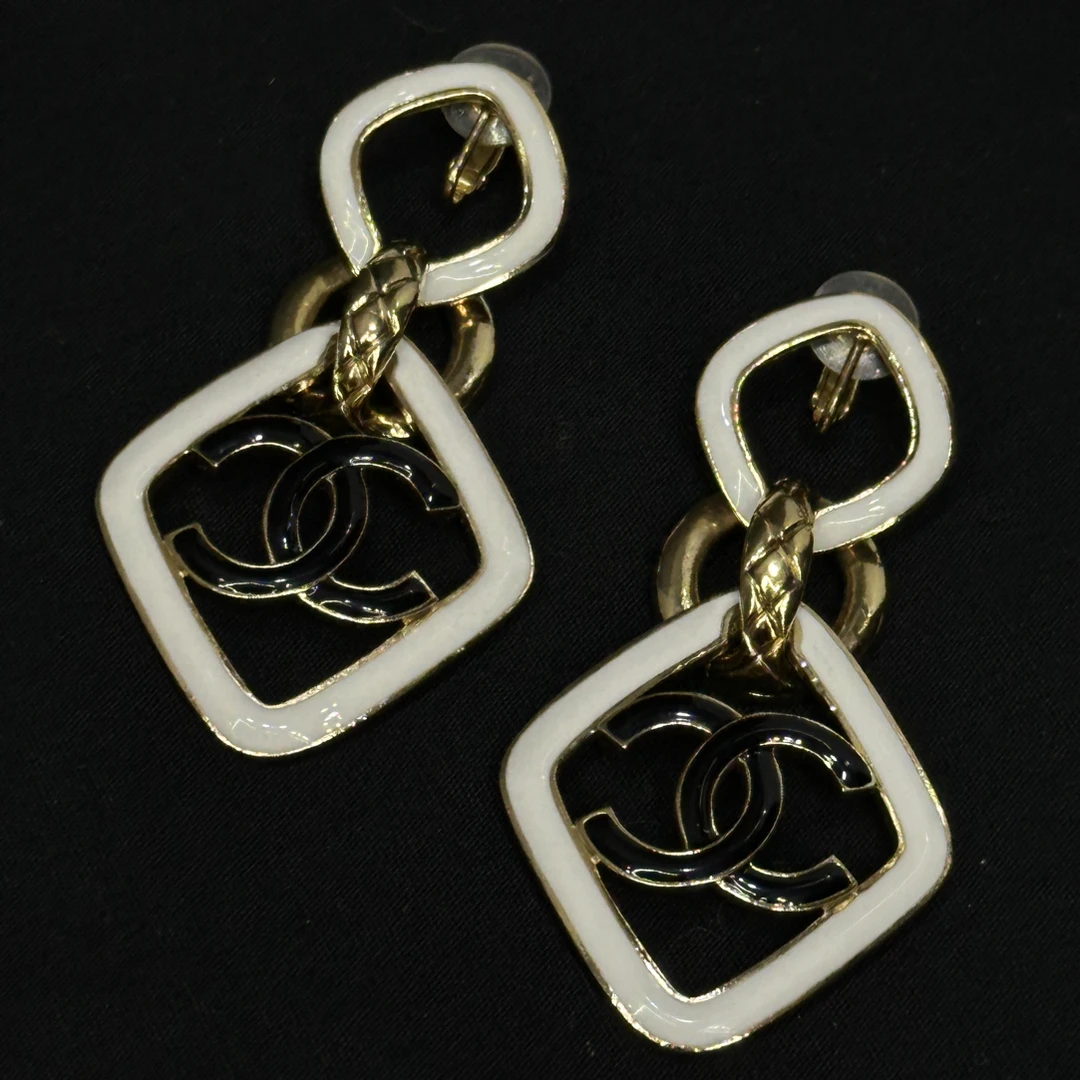 99新 Chanel/香奈儿 22S菱形双C吊坠耳夹/JJ5103007