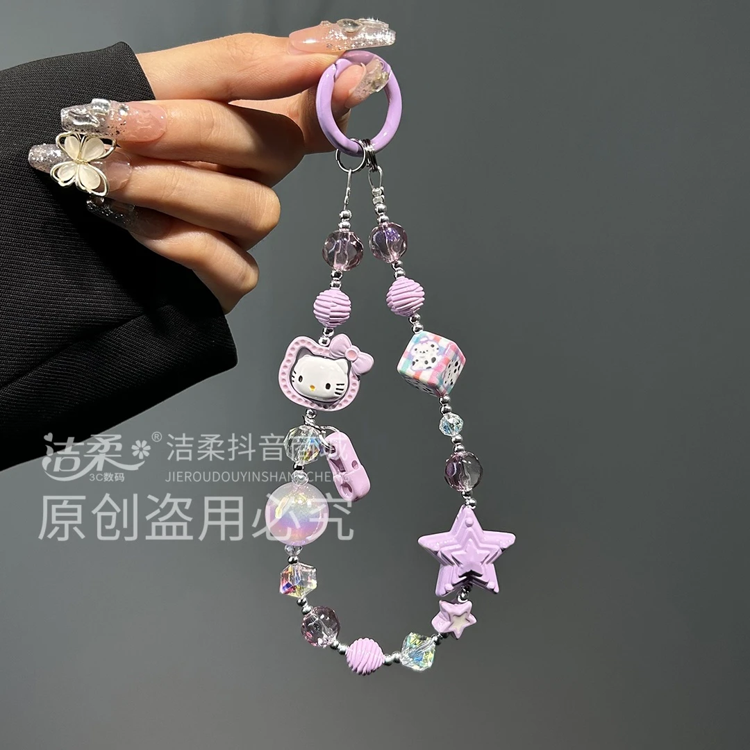 手机挂绳可爱Kitty猫咪造型手腕手机壳链条挂饰女款腕带diy手机链