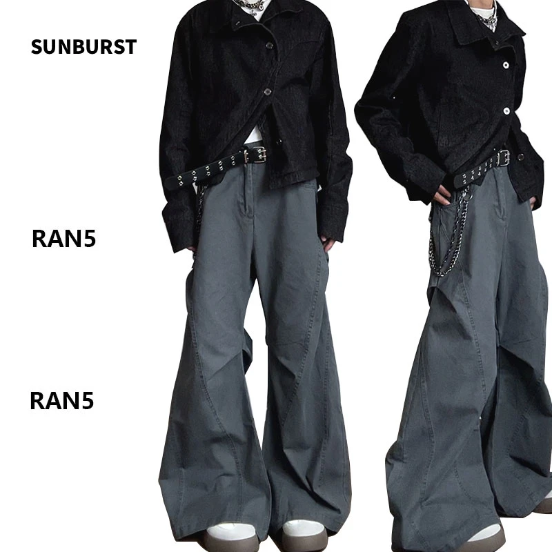 SUNBURST解构原牛双穿高领斜襟外套夹克与美式弧度阔腿工装裤套装