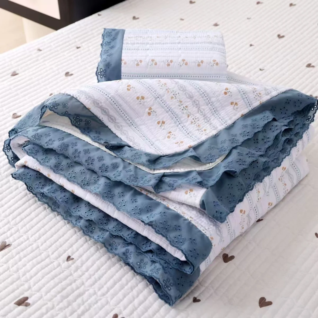 【花边蓝玫瑰】床盖三层加厚春夏必备柔软亲肤可机.洗.绗缝