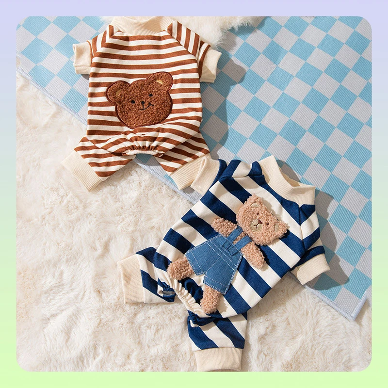 立体小熊小狗狗衣服春秋款泰迪比熊博美小型犬猫咪宠物四脚居家服