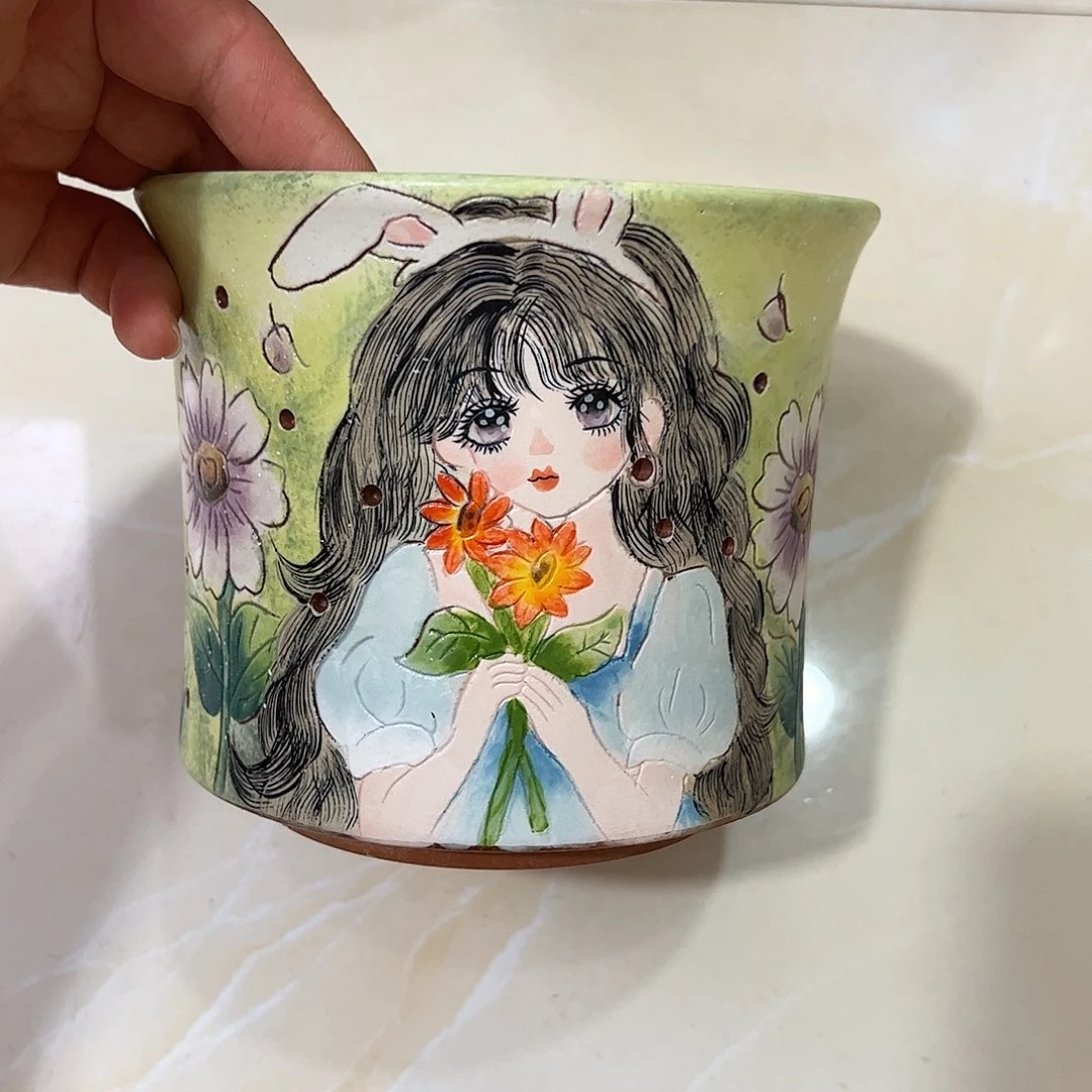 景德镇陶瓷花盆口13.5高11.5