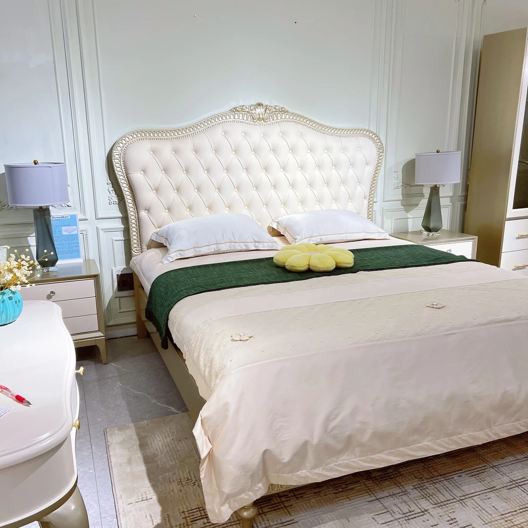 美式轻奢白色雕花主卧大床/佛山家具溯源/婚床/主卧大床/法式床