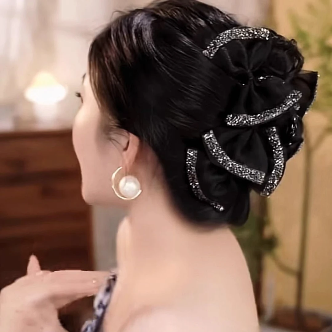 高级感蝴蝶结发夹简约新款后脑勺盘发大抓夹小香风鲨鱼夹精致发饰