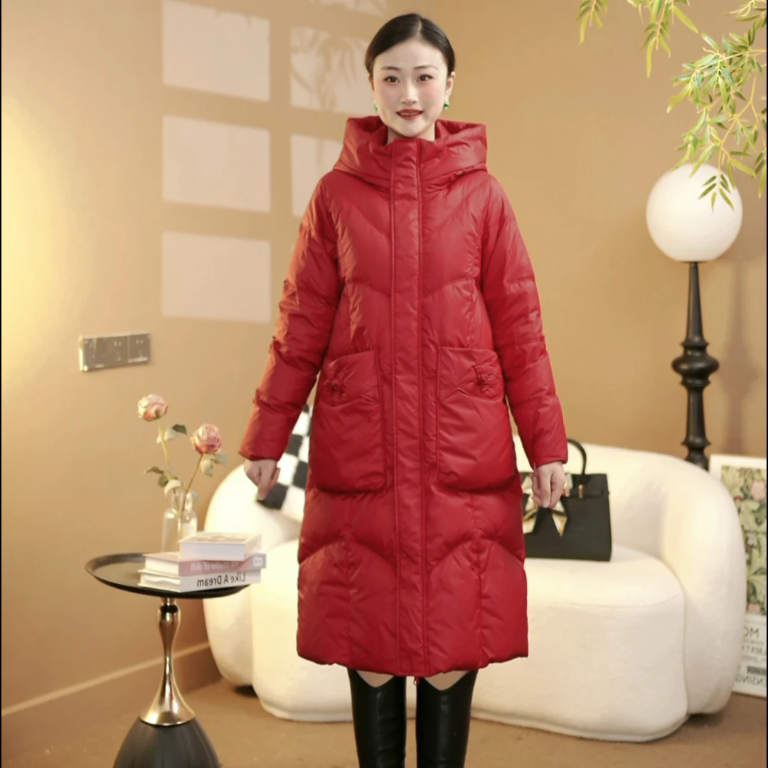 《蒂飞诗》时尚文艺百搭口袋单双盘扣中长款保暖中老年女外套高品质