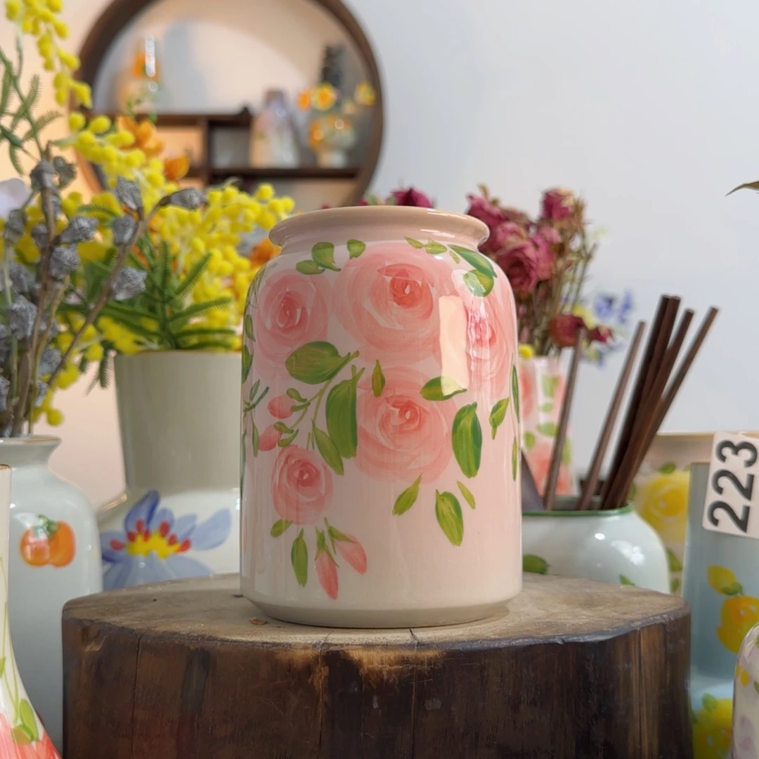 摆件景德镇手绘陶瓷花瓶摆件无孔