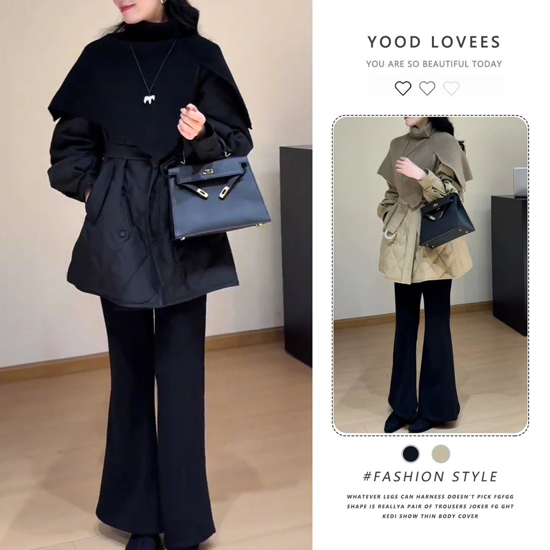 2025冬季新款小个子针织披肩搭保暖中长款轻薄棉服外套女时尚棉衣