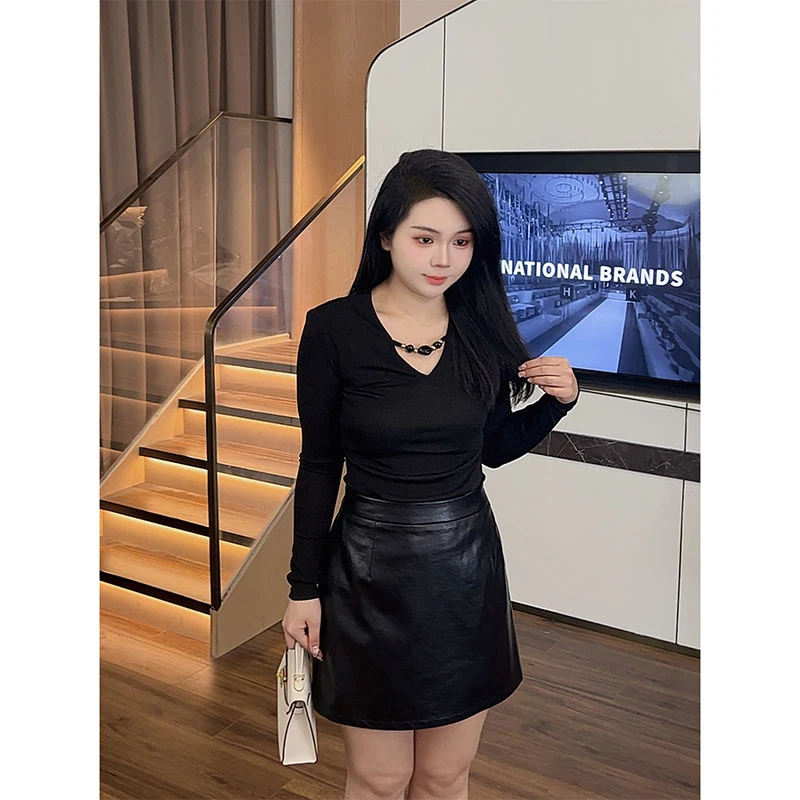 大梦微胖定制【LWT962】显瘦气质高腰日常法式长袖上衣+半裙