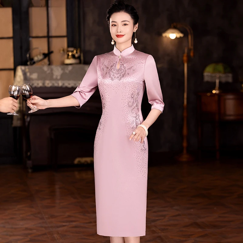 喜婆婆妈妈装香芋紫礼服改良2025新款婚礼旗袍高贵连衣裙婚宴装秋