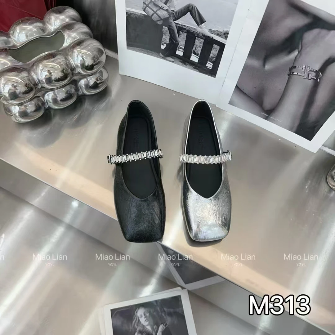 透气平底水钻平跟【313】圆头浅口单鞋春软底方头仙女风玛丽珍单鞋