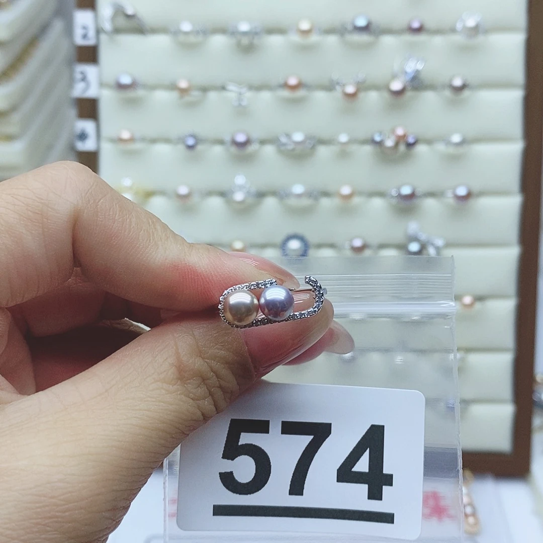 淡水珍珠戒指银S925镶嵌?*雪574