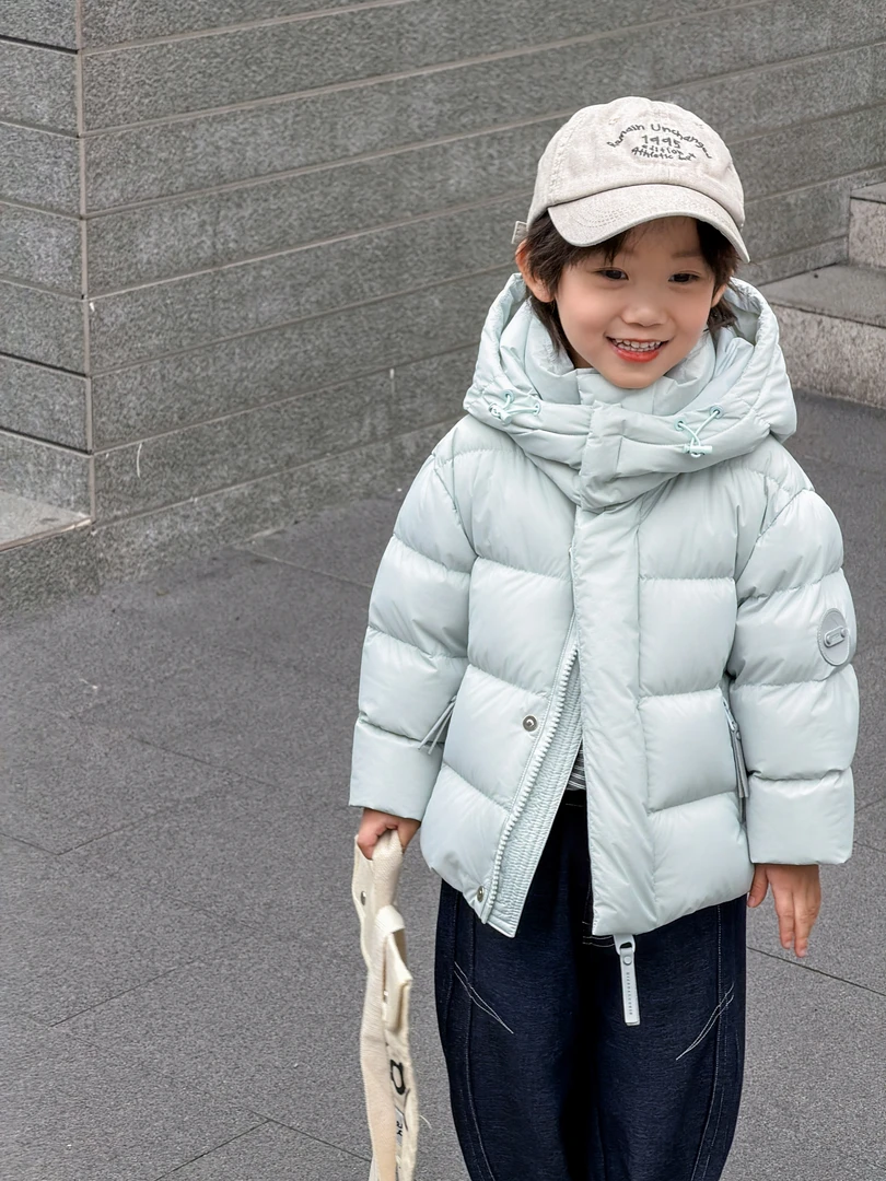 【町木优品】儿童冬季男童新品韩版国标90白鸭绒纯色羽绒服 MD25021