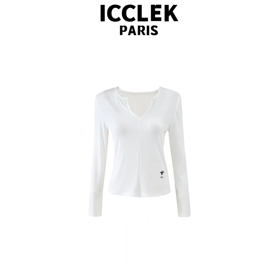 ICCLEK 白色V领休闲衬衣设计感洋气百搭显瘦衬衫小众气质 - 5978