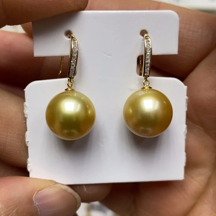 海水珍珠金珍珠耳坠18K金镶嵌