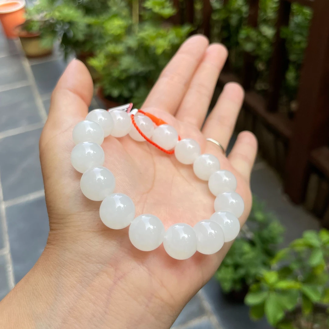 和田玉手串天然玉石白玉白月光一级白手串卡12mm多样性发其一