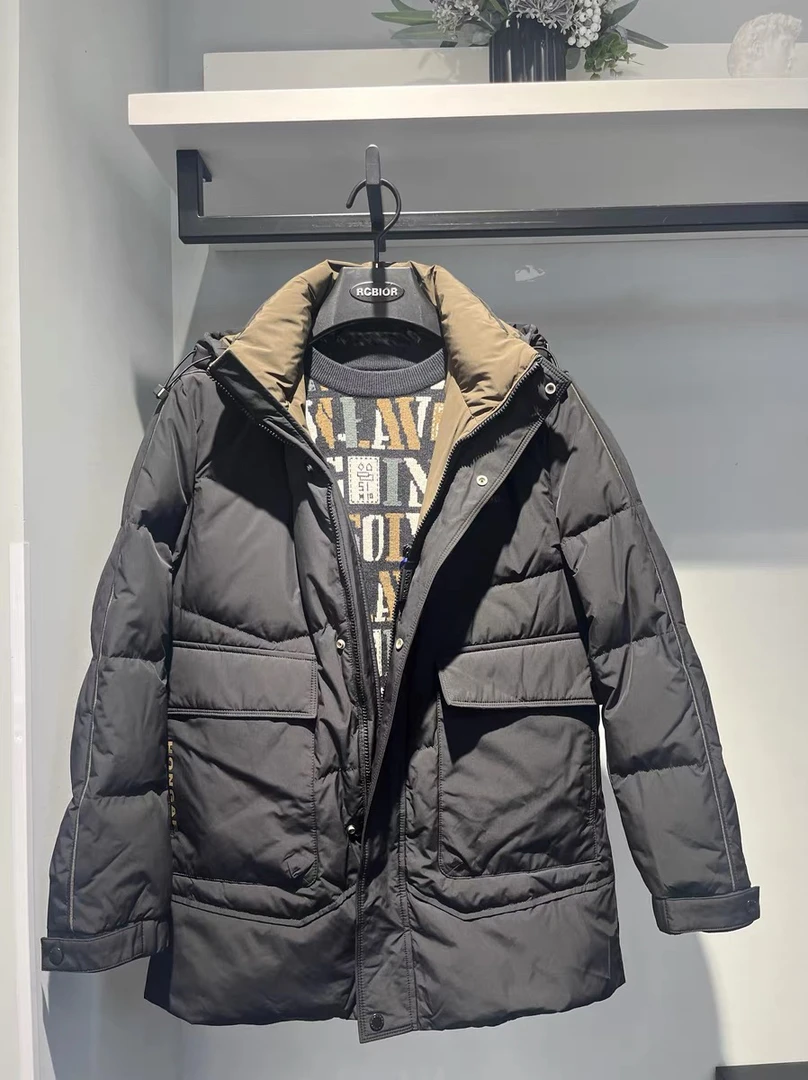 830102男士羽绒服中长款连帽加厚保暖外套时尚百搭