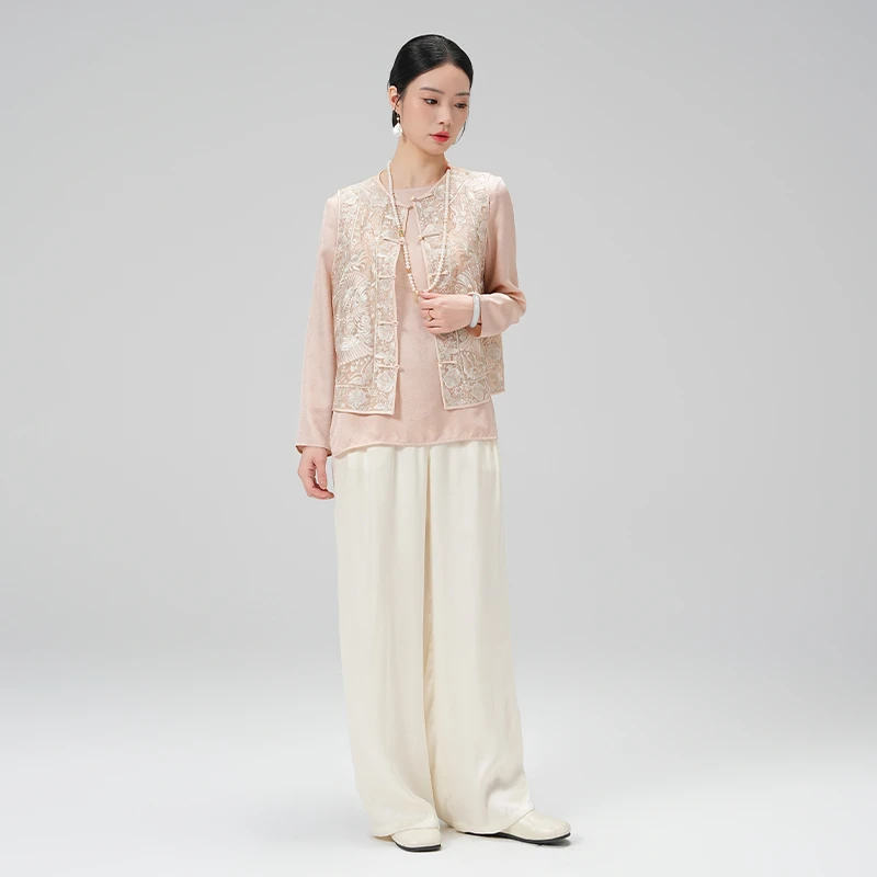 春夏新款复古国风新中式女装桑蚕丝马甲H18-8189