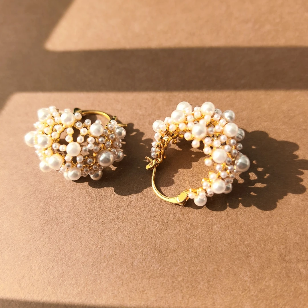 合金仿珍珠耳饰 复古气质耳扣时尚百搭法式精致甜美优雅