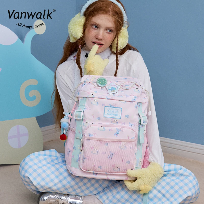 VANWALK野餐系列 学生开学指南16寸大容量双肩包女生轻便通勤书包