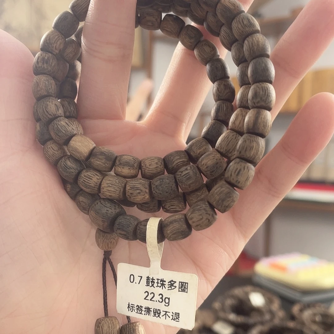 沉香手串多圈树纹鼓珠22+