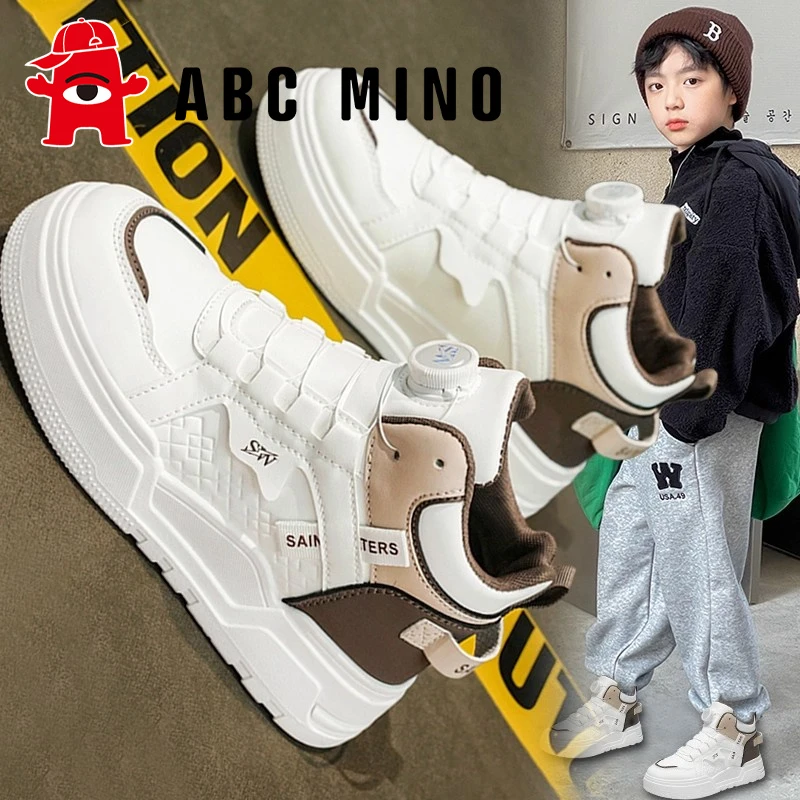 ABC MINO男童鞋子冬季小白鞋2025新款儿童高帮运动板鞋中大童男孩