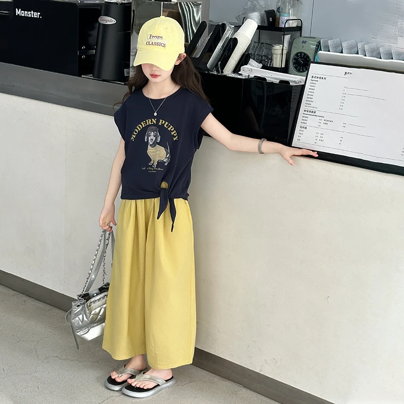 童装女童休闲套装2025夏季新款儿童中大童洋气上衣薄款休闲阔腿裤