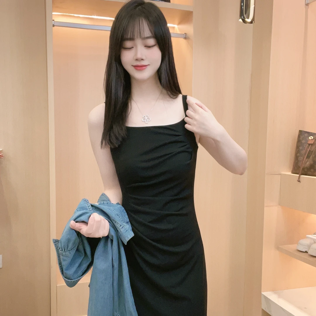 传儿定制 夏款小个子气质收腰显瘦A字裙简约百搭慵懒内搭吊带长裙