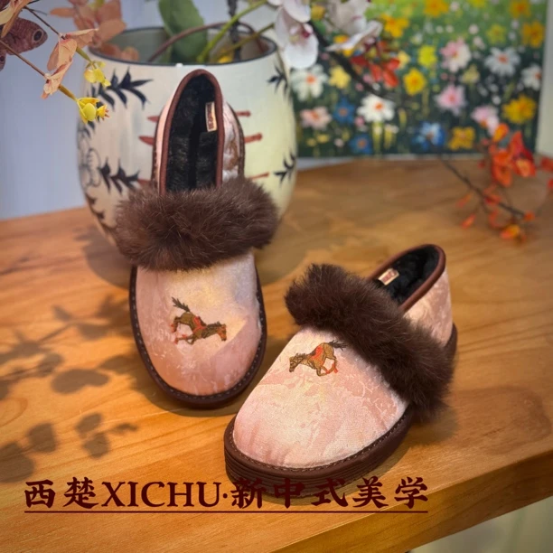 冬款【粉驹•大棉面包鞋】西楚手工千层底布鞋