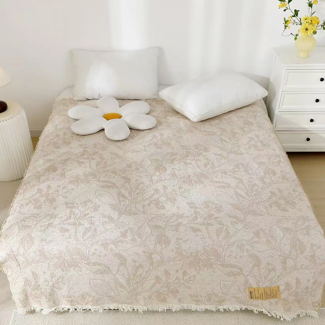 【树叶】粉丝专享新奢棉麻盖毯柔软空调毯多用毯150*200